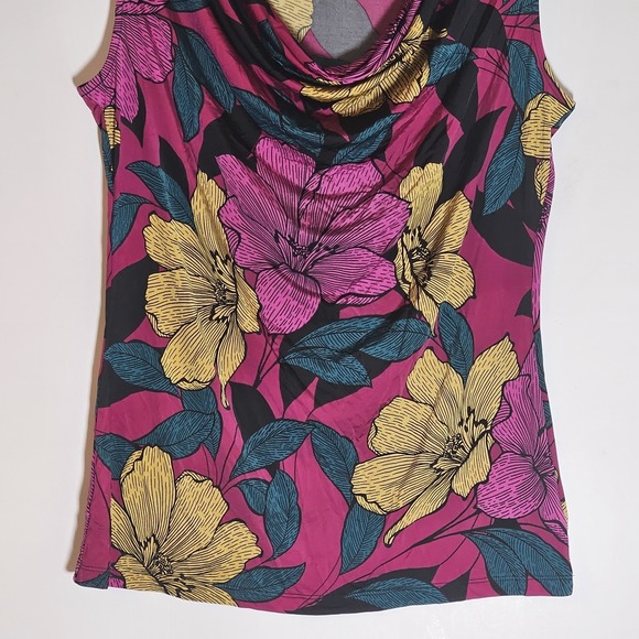 Worthington Top Womens Medium Purple Floral Drape Cowl Sleeveless Tank Silky M - Picture 3 of 12